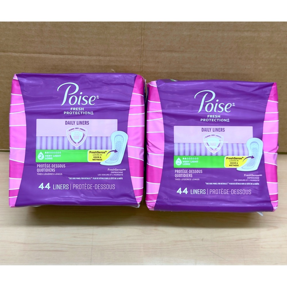 Poise Fresh Protection Daily Liners Very Light Long 2 Packs of 44 Count 88 Total